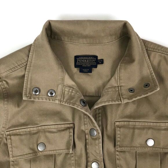 Pendleton Malin Snap Front Jacket Women's Medium Petite Tan Pockets Stretch - Picture 2 of 10